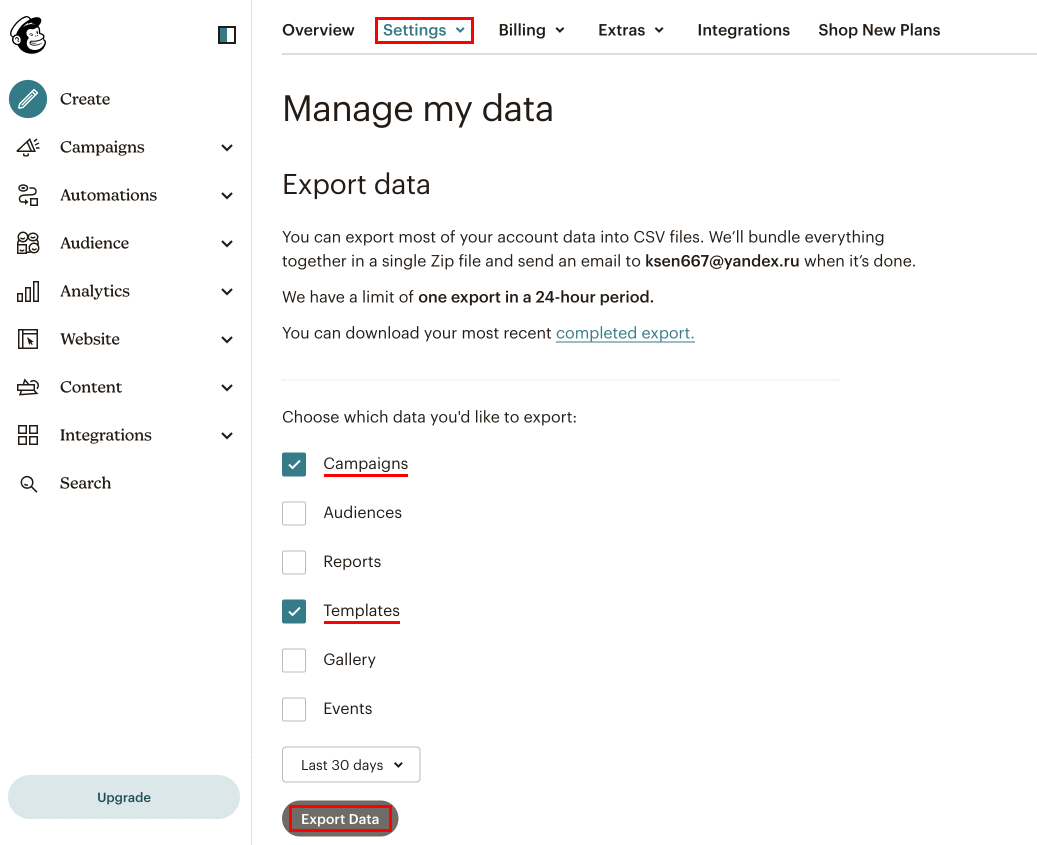 Export the template from Mailchimp
