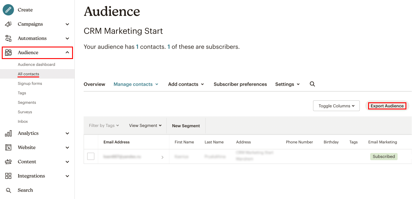 Export contacts from Mailchimp